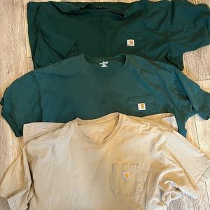 Carhartt Shirt Mens 2XL Green Tan  Lot Of 3 Short Sleeve Loose Pocket Tee